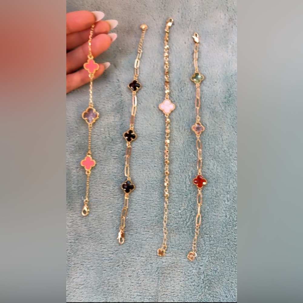 Elegant Gold and Multicolor Clover Bracelets